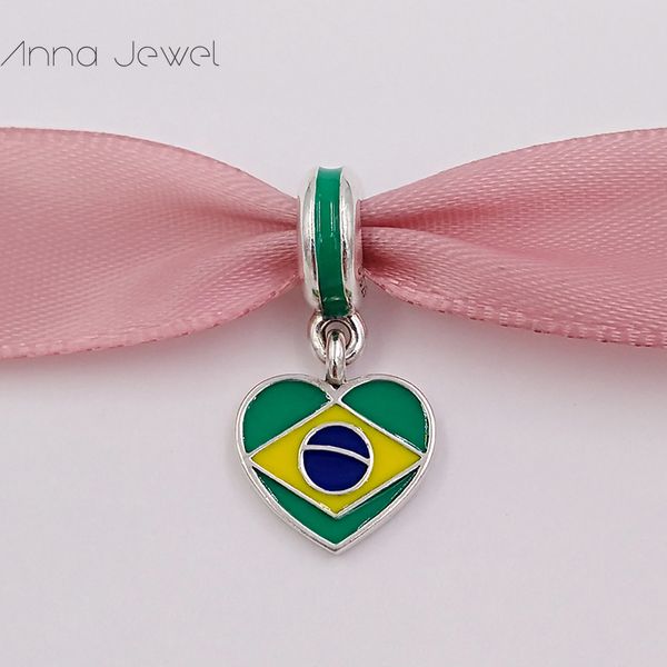 Charms Perlen für die Schmuckherstellung Brasilien HERZ FLAGGE Pandora 925 Silber Hand Knöchelarmband Damen Herren Armreif Perlenset Halskette Anhänger Geburtstagsgeschenke 791911ENMX