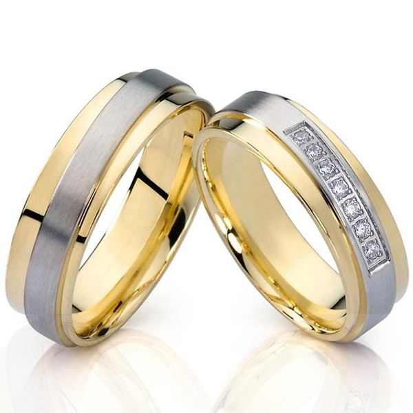 

wedding rings 2pcs eternity band couple pair set for men and women gold plating lover's alliance jewelry ring marriage gift, Slivery;golden