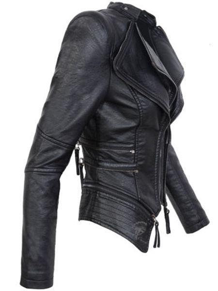 

gothic pu women winter autumn fashion motorcycle jacket black faux leather coats outerwear female slim coat 201124