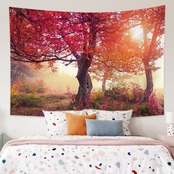 

tapestries falling leaves in autumn forest tapestry beautiful landscape art printing wall hangings home living room bedroom dorm decor