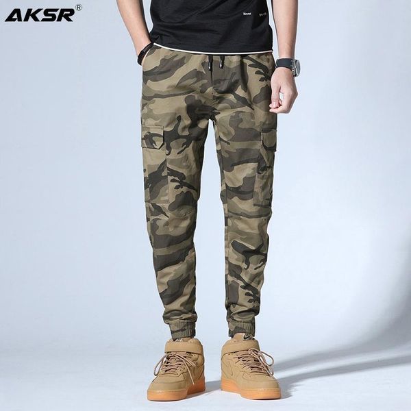 

men's joggers pants camouflage military cargo streetwear elastic drawstring wasit casual sweatpants tactical, Black