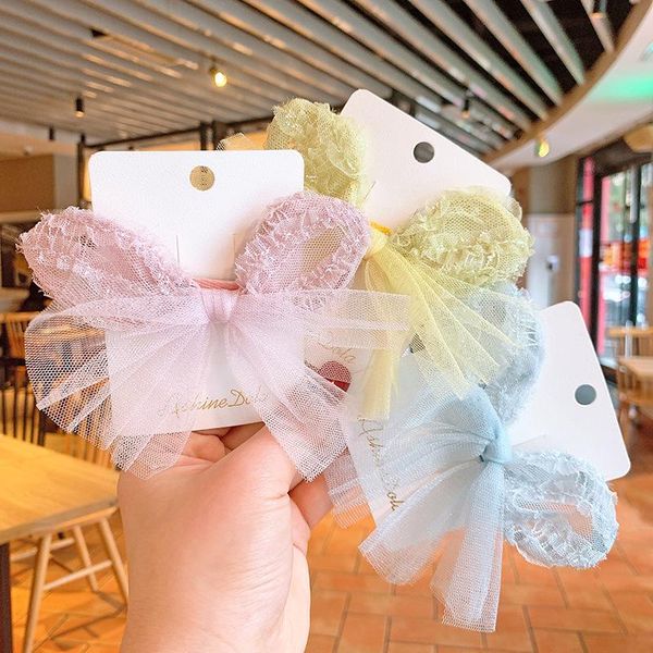

hair accessories korean style lace knotted ear hairpin girls net yarn bow knot headdress baby clip for children fashion, Slivery;white