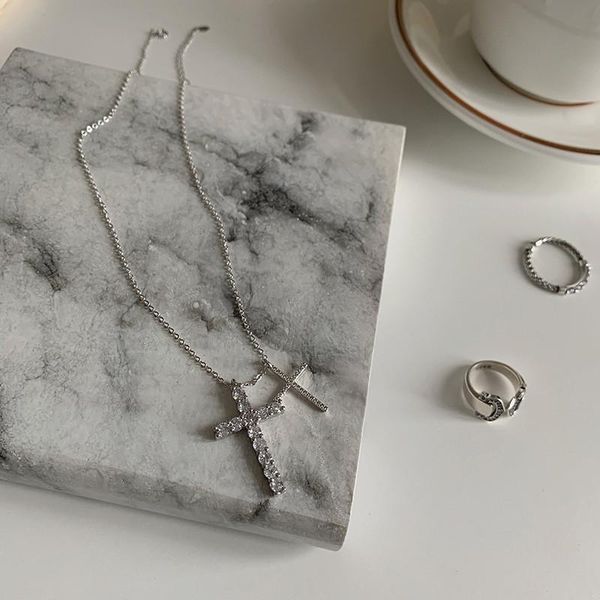 

pendant necklaces miuoxion wholesale retro inlaid zircon cross necklace simple personality jewelry fashion for women feature nmour charm gif, Silver