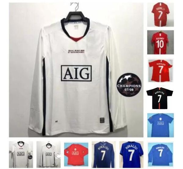 

long sleeve 2007 2008 2009 manchester ronaldo retro soccer jerseys united rooney giggs nani man 07 08 09 scholes tevez berbatov vidic utd fo, Black;yellow