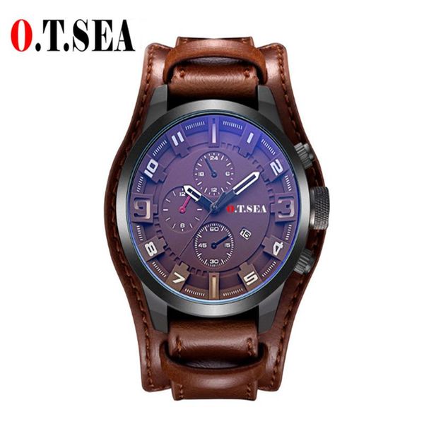 

wristwatches men's watch fashion brand quartz calendar date business leisure 2021 o.t.sea, Slivery;brown