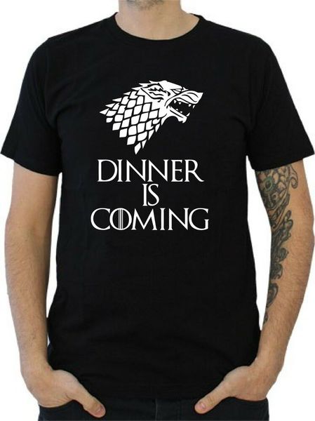 

mens t-shirt dinner is coming, White;black