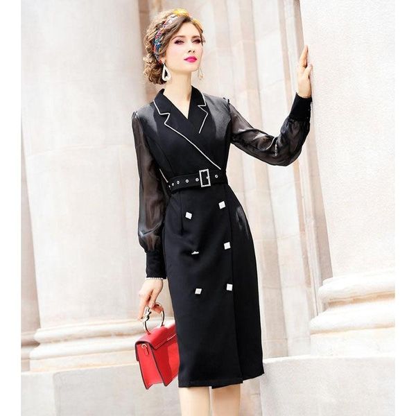 

women autumn elegant plaid dress female office party robe transparent long sleeves vintage beading designer pencil casual dress, Black;gray