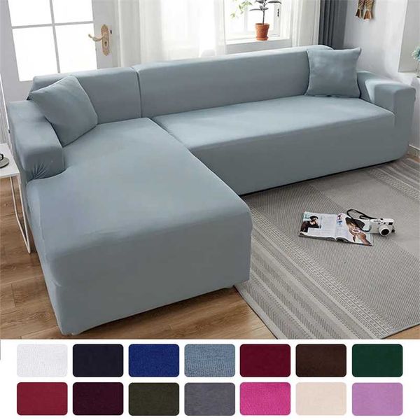 Sofá Coberturas para sala de estar Elastic Solid Corner Cock Cover l em forma de chaise longue slipcovers cadeira protetor 1/2/3/4 lugares 211102