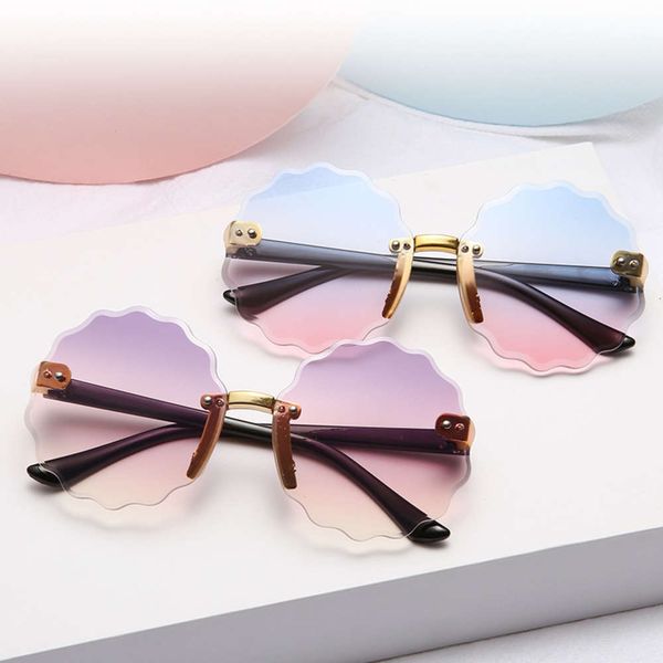 

sunglasses fashion frameless cut edge ocean piece wave lace children's sunglasses, Blue