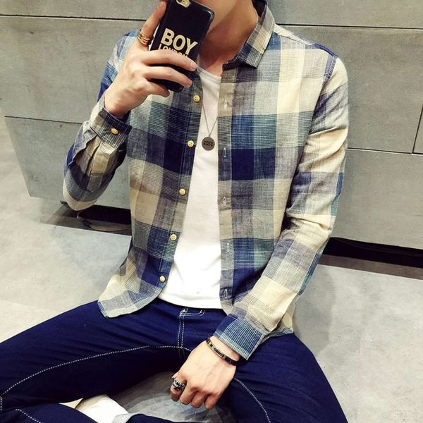 

men's casual shirts shirtautumn plaid long sleeve shirt fattening plus size youth inch clothing korean slim fashion 5ae6, White;black