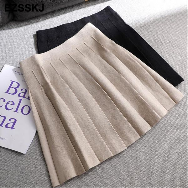 

women skirt autumn winter a line thick short sweater good quality cute pleated mini female elegant knit, Black