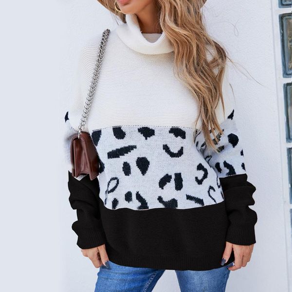 

women's sweaters 2021 winter leopard sweater turtleneck women pullover plus size womens thick female knitted oversized jumper, White;black