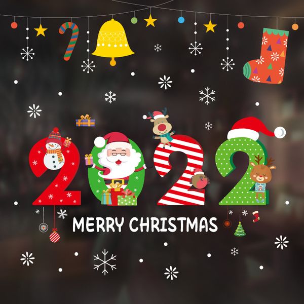 

72cm christmas no trace glass stickers no-glue diy graffiti decals for shopping mall door market store home window gift decoration