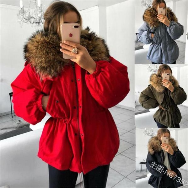 

women's down & parkas winter coat women solid color fur collar tight waist thicken warm oversize jacket loose casual outerwear bfs, Black
