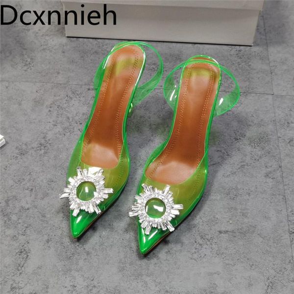

green strange heel pvc women sandals high heels pointed toe pumps dress shoes woman clear sandalias mujer 2021, Black