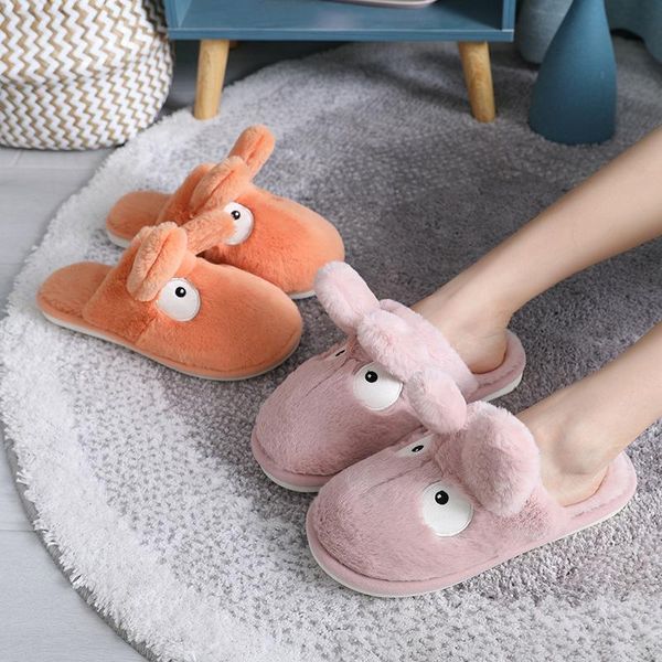 

vertvie warm cartoon cotton women slippers winter plush slides girls home indoor thick-soled shoes furry, Black