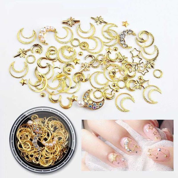

box moon stars nail art rivets stud multi mental decals diy tips manicure charms uv gel 3d decorations perfect nailart1, Silver;gold