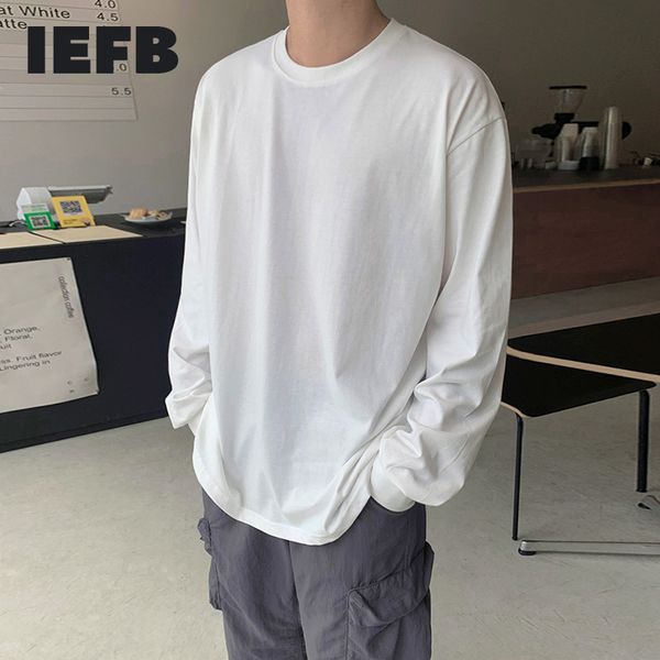 

iefb men's long sleeve t-shirts fashion man round collar pullover tee cotton korean streetwear camisetas hombre 210524, White;black