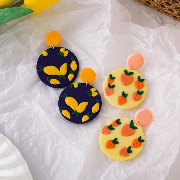 

dangle & chandelier summer trendy polymer clay fruit peach mango drop earrings for women 2021 fashion resin statemeng earings brincos, Silver