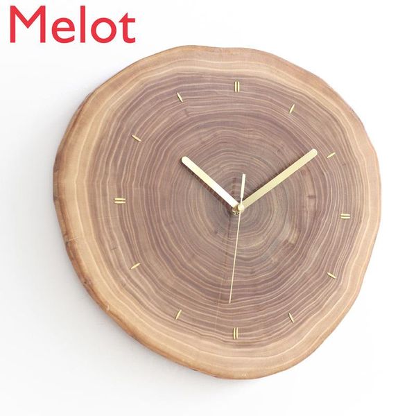 

wall clocks [simple inlaid copper solid wood annual ring clock] creative clock wooden mute one inch of time single product