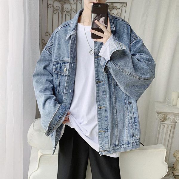 

men's jackets fashion 2021 teenager denim jacket male korean autumn loose handsome casual all-match retro washed, Black;brown