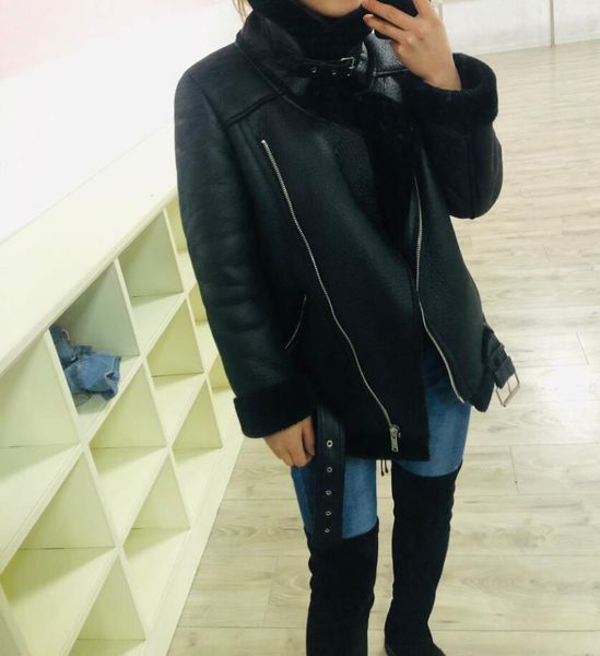 

women's leather & faux elfstyle est thick women black suede jacket full sleeve zipper pocket motorcycle hem sashes