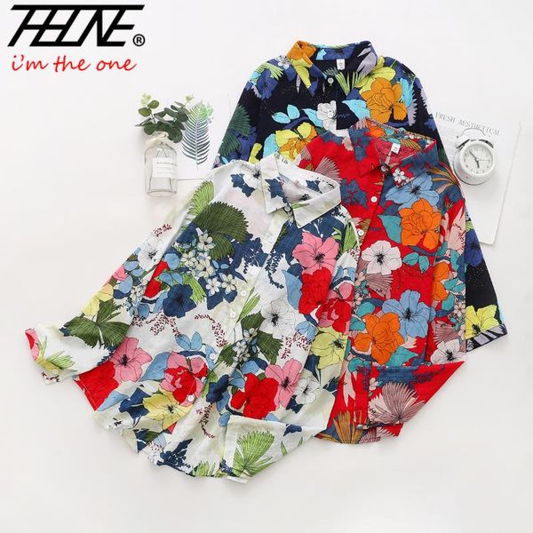 

3colors floral cotton blouse hawaii shirts women blouses summer long sleeve shirt camisas femininas blusas mujer women's &, White
