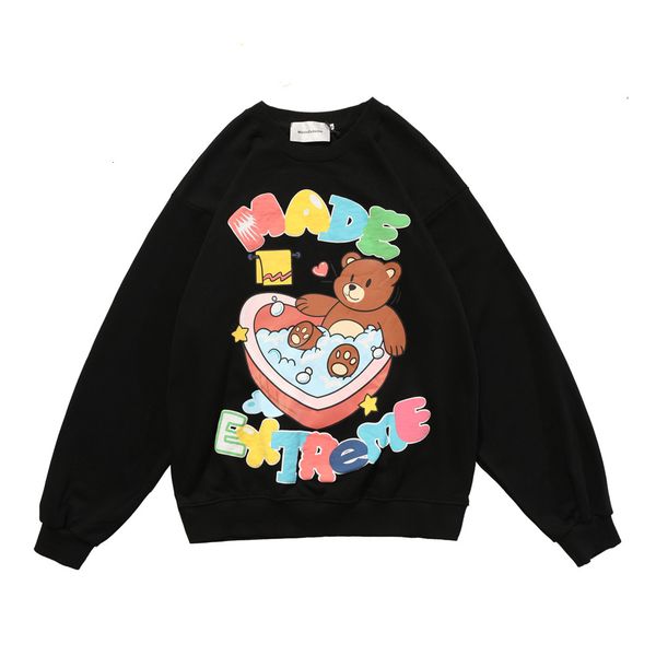 

sweatshirts cartoon bear print sweater mens street fun trend loose long sleeve bf lazy fashion brand pullover hoodie, Black