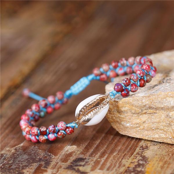 

unique shell charm bracelet natural stone braided macrame bracelets stackable beaded wrap ethnic women jewelry dropship, Golden;silver