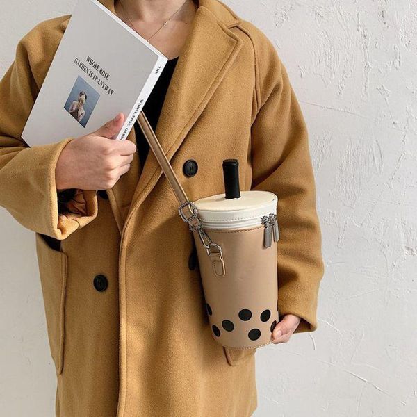 

shoulder bags weysfor 2021 funny drink cup shape crossbody bag milk tea for women cartoon printing women's leather pouch
