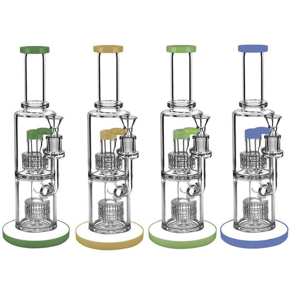 Bongs de vidro grosso 11 polegadas de cachimbos dupla matriz estéreo perc bong birdcage percolador Óleo Dab equipamento 14mm tubos de água articulação 4 cores com tigela