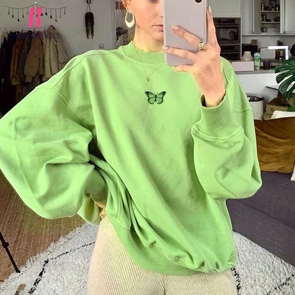 

women's hoodies & sweatshirts women basic sweatshirt spring autumn long sleeve butterfly printed loose hip hop womens clothes ladies fe, Black