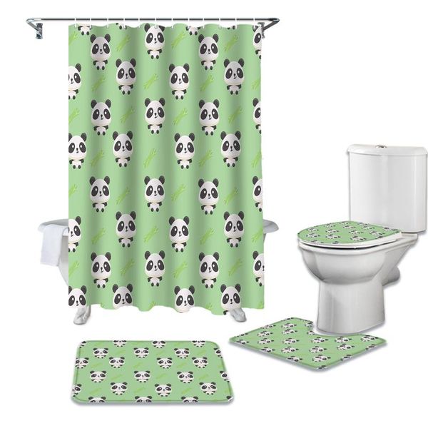 

shower curtains panda bamboo cartoon animal curtain sets non-slip rugs toilet lid cover and bath mat waterproof bathroom