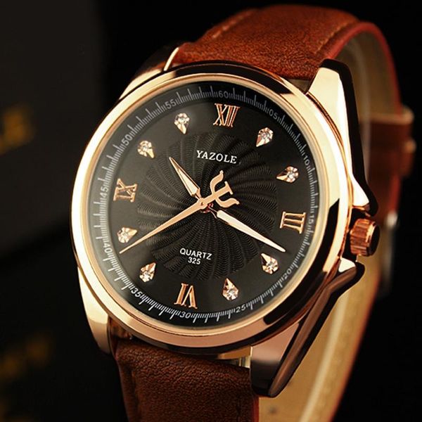 

wristwatches brand yazole fashion luxury business men quartz watch charming rose-gold case crystals decoration with luminous hands 325, Slivery;brown