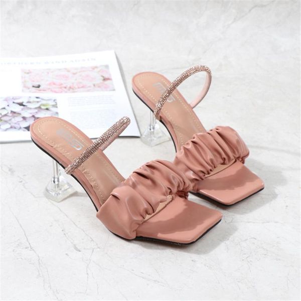

sandals crystal shoes women's rhinestone strappy women heels 7.5cm slides slippers outdoor casual footwear party plus size 41, Black