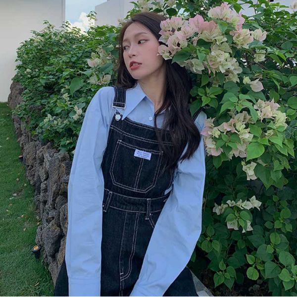 

women's blouses & shirts women blouse button up shirt long sleeve lapel collar blue white s-6xl korean style all-match basic 2021