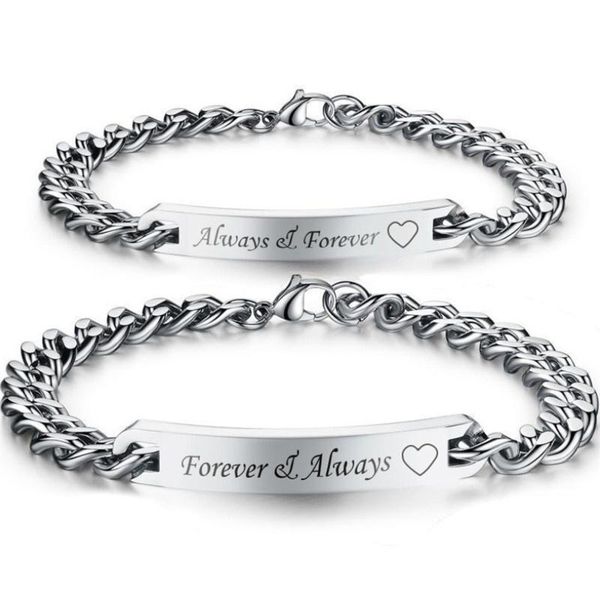 

link, chain "forever in love" couple bracelet cuban set promise marriage for him and her, Black