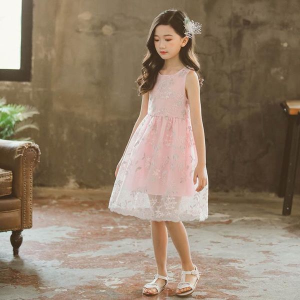

girl's dresses girl lace flower princess dress for girls sleeveless party summer cute teenage clothes, Red;yellow