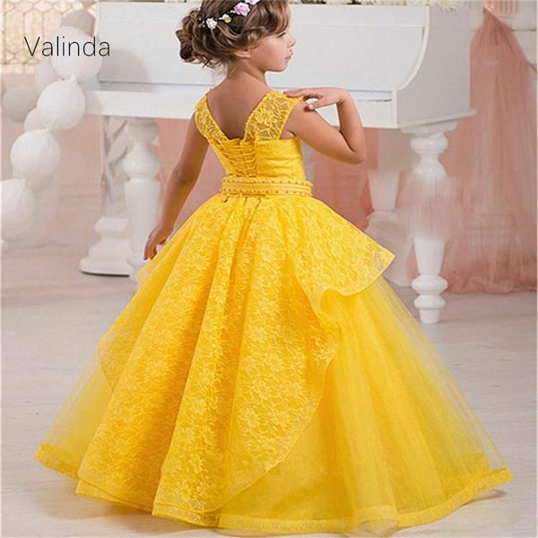 

girl's dresses yellow pink princess girl pageant for wedding flower girls, Red;yellow