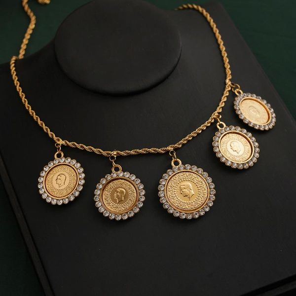 Catene Collana di monete con nappa turca Collana da donna araba placcata in oro Medio Oriente Tuten Regalo di lusso Bijoux