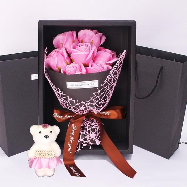7 rose confezione regalo fiore di sapone bouquet piccolo regalo evento San Valentino regali di Natale regalo fiori decorativi carini RRE12329