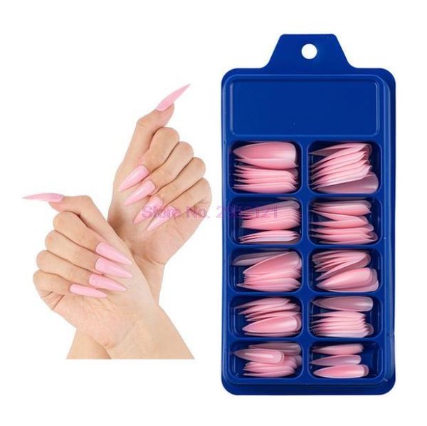 

false nails 500bags solid color long ballerina simple fake extension art uv gel acrylic manicure full nail tips, Red;gold