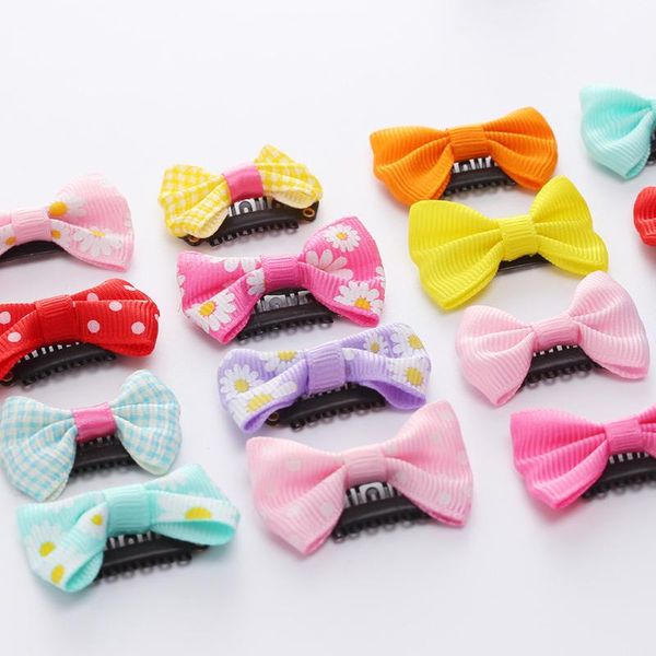 

hair accessories 10pcs/lots candy color baby mini small bow clips safety pins barrettes for children girls kids, Slivery;white