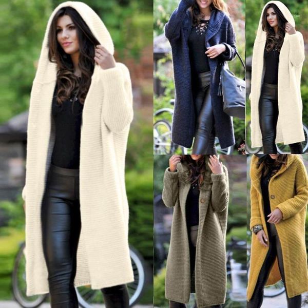 

women's wool & blends fashion women casual hooded breathable sweater knitted jacket outwear button regular fit, loose coat, Black