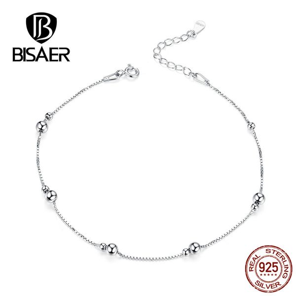 

bisaer 100% 925 sterling silver anklet round ball pendants simple design summer jewelry fashion style women girls gift gxt005, Red;blue