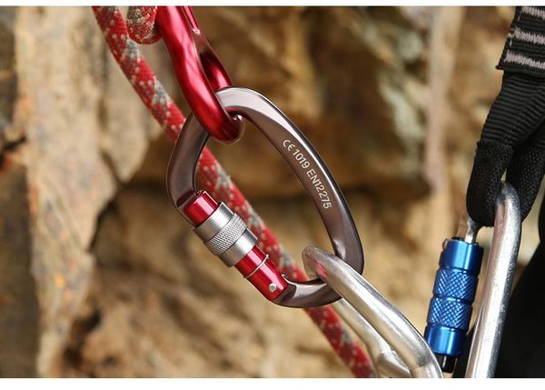 

cords, slings and webbing xinda professional rock climbing carabiner 25kn d-shape screw gates lock aluminum alloy mountaineer outdoor equipm