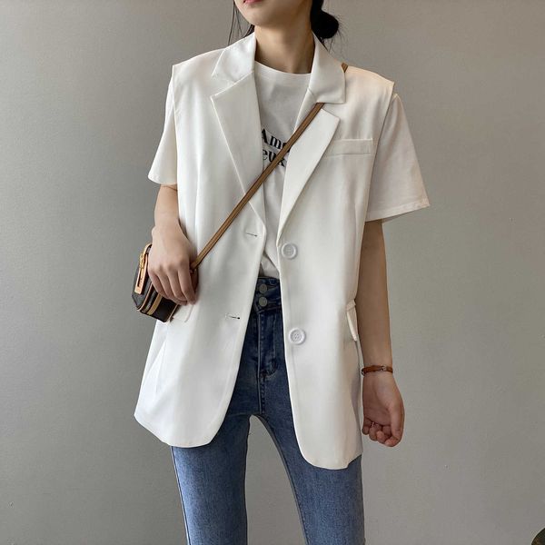 

simply sleeveless single breasted vest jacket office ladies women's spring korean loose fashion wasitcoat 210607, Black;white