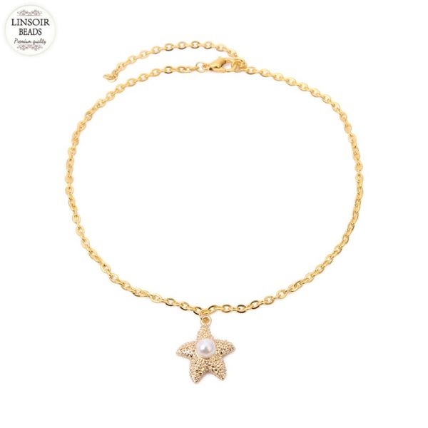 

charm bracelets linsoir simple design gold color fashion pearl starfish chain bangle elegant clasp women jewelry 2021, Golden;silver