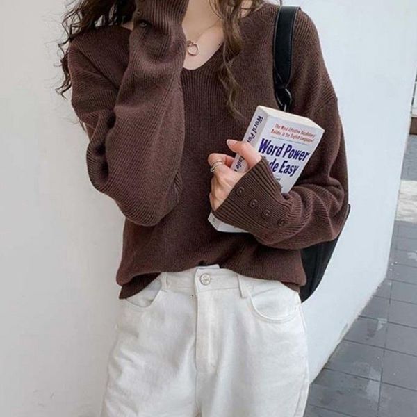 

women's sweaters fashion woman sweaters white, black, apricot, coffee knitted casual v neck women's knit sweater jumper pullovers