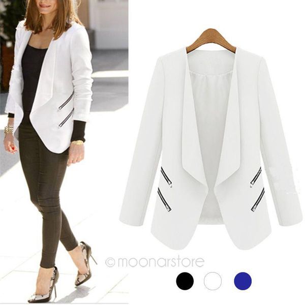 

women's jackets style women small leisure suit jacket zipper long sleeve solid thin coat for spring / autumn outerwear, Black;brown